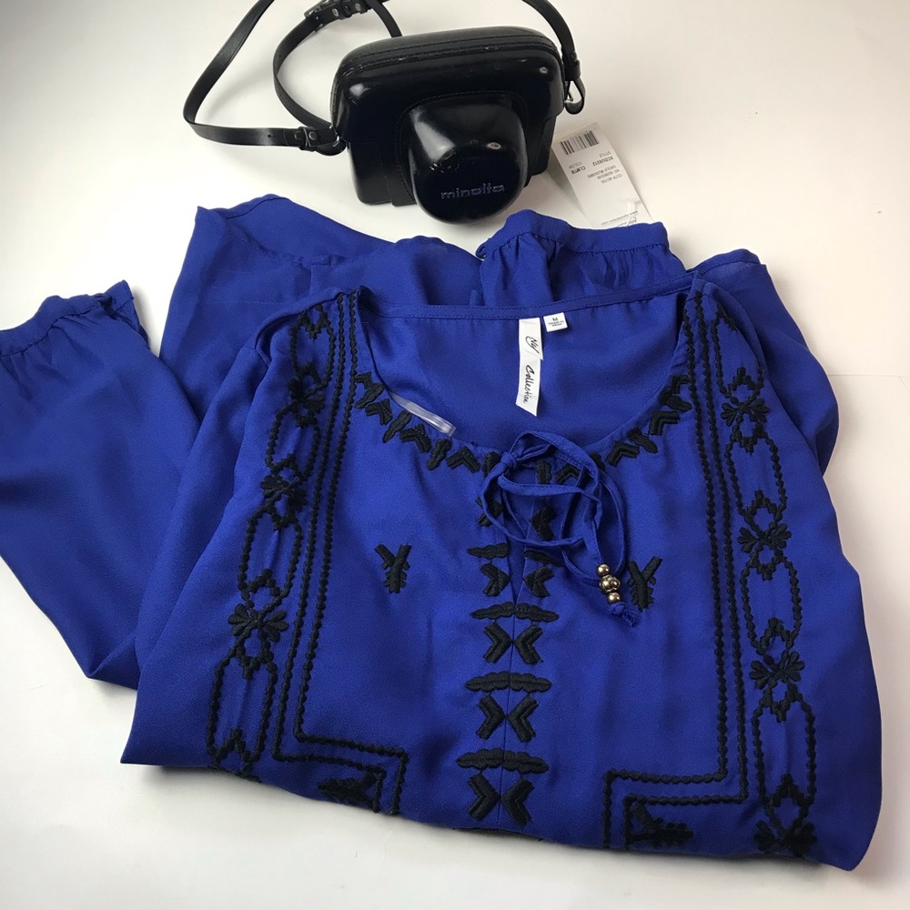 NY Collection Deep Purple Blue Pretty Blouse M